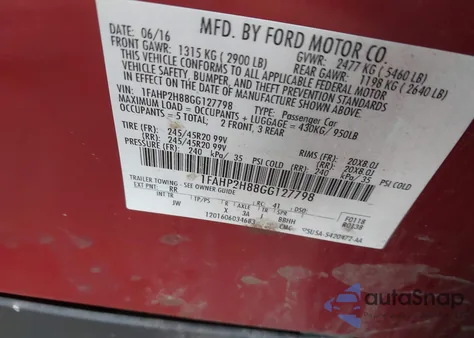 2016 Ford Taurus Sel from USA, damaged, VIN 1FAHP2H88GG127798
